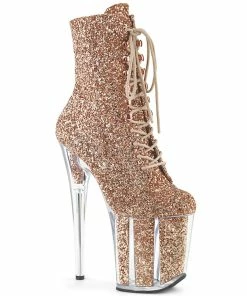 Pleaser Shoes By Pleaser USA FLAMINGO-1020G Rose Gold Glitter Exotic Dancer Boot