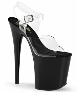 Pleaser Shoes By Pleaser USA 8 Inch Heels FLAMINGO-808 Pleaser Shoes Clear Upper Black Platform Exotic Dancer Shoes