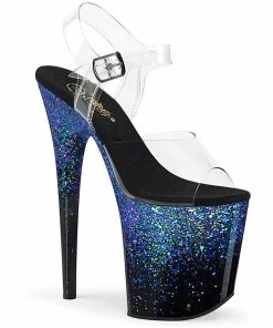 Pleaser Shoes By Pleaser USA 8 Inch Heels FLAMINGO-808SS Pleaser Shoes Blue Hologram Platform Exotic Dancer Shoe