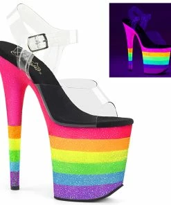 Pleaser Shoes By Pleaser USA 8 Inch Heels FLAMINGO-808UVRB Pleaser Shoes Clearance UV Reactive Stripper Shoe