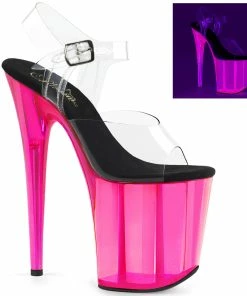 Pleaser Shoes By Pleaser USA FLAMINGO-808UVT Pleaser Shoes Pink Tinted Exotic Dancer Shoes 8 Inch Heels