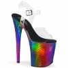 Pleaser Shoes By Pleaser USA 8 Inch Heels FLAMINGO-808WR Pleaser Shoes Rainbow Mermaid Scale Clearance Stripper Shoe