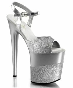 Pleaser Shoes By Pleaser USA FLAMINGO-809-2G Pleaser Shoes Silver Glitter Exotic Dancer Sandal