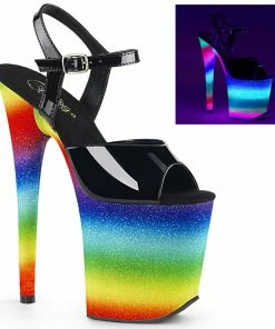 Pleaser Shoes By Pleaser USA 8 Inch Heels FLAMINGO-809WR Pleaser Shoes Rainbow Print Stripper Shoe