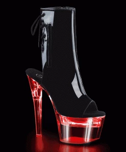 Pleaser Shoes By Pleaser USA FLASHDANCE-1018-7 Black Patent Light Up Stripper Boot Booties And Ankle High Boots
