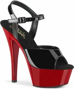 Pleaser Shoes By Pleaser USA 6 Inch Heels KISS-209 Pleaser Shoes Black Upper Red Platform Stripper Shoe