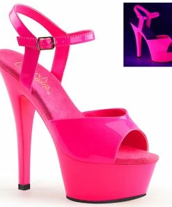 Pleaser Shoes By Pleaser USA KISS-209UV Pleaser Shoes Neon Pink Glowing Pole Dancing Shoe 6 Inch Heels