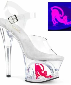Pleaser Shoes By Pleaser USA MOON-708CAT Pleaser Shoes Clearance Blacklight Reactive Cat Stripper Shoe 7 Inch Heels
