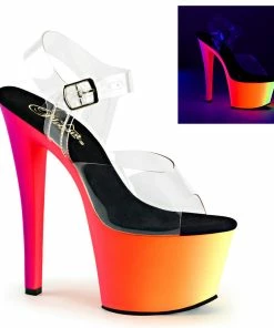 Pleaser Shoes By Pleaser USA RAINBOW-308UV Pleaser Shoe UV Reactive Exotic Dancer Shoes 7 Inch Heels