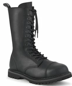 RIOT-14 Demonia Shoes 14 Eyelet Steel Toe Combat Boot Unisex Demonia Footwear