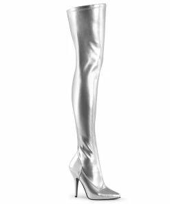 Pleaser Shoes By Pleaser USA SEDUCE-3000 Pleaser Shoes Metallic Silver Thigh High Sexy Boot