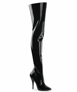 Pleaser Shoes By Pleaser USA SEDUCE-3010 Pleaser Shoes Black Patent Sexy Bedroom Boots Thigh High Boots