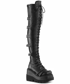 Demonia Shoes SHAKER-350 Wedge Thigh High Demonia Gothic Boot Thigh High Boots