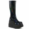 Demonia Shoes Knee High And Mid Calf Boots SHAKER-65 Black Patent Holo Platform Demonia Boot