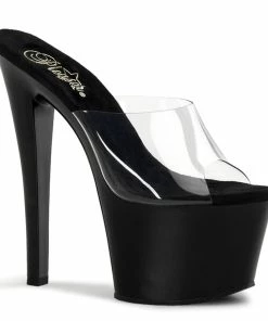 Pleaser Shoes By Pleaser USA SKY-301 Pleaser Shoes Clear Upper Black Platform Stripper Sandal