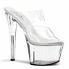 Pleaser Shoes By Pleaser USA SKY-302 Pleaser Shoes Clear Double Strap Exotic Dancer Shoe 7 Inch Heels