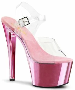 Pleaser Shoes By Pleaser USA SKY-308 Clear Upper Baby Pink Chrome Stripper Shoe