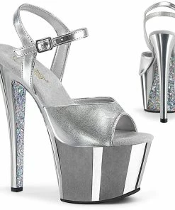 Pleaser Shoes By Pleaser USA 7 Inch Heels SKY-309TTG Silver Metallic Platform Stripper Sandals