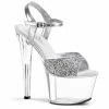 Pleaser Shoes By Pleaser USA SKY-310 Pleaser Shoes Silver Glitter Stripper Shoes 7 Inch Heels