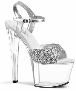Pleaser Shoes By Pleaser USA SKY-310 Pleaser Shoes Silver Glitter Stripper Shoes 7 Inch Heels