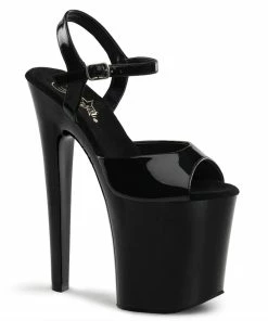 Pleaser Shoes By Pleaser USA Xtreme-809 Pleaser Shoes Black Patent Exotic Dancer Shoes 8 Inch Heels