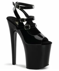Pleaser Shoes By Pleaser USA XTREME-873 Pleaser Shoes Black Patent Strappy Stripper Pump 8 Inch Heels